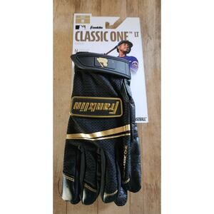 Franklin Sport Classic One LT MLB Baseball Batting Gloves-Adult Small Black Gold